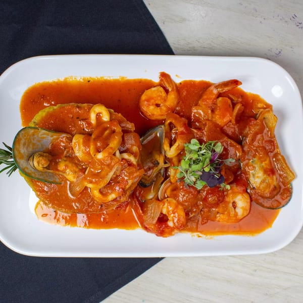 Napa in the Heights' seafood dish with shrimp, mussels, and calamari in a rich red sauce.