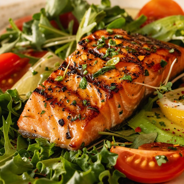Grilled salmon.